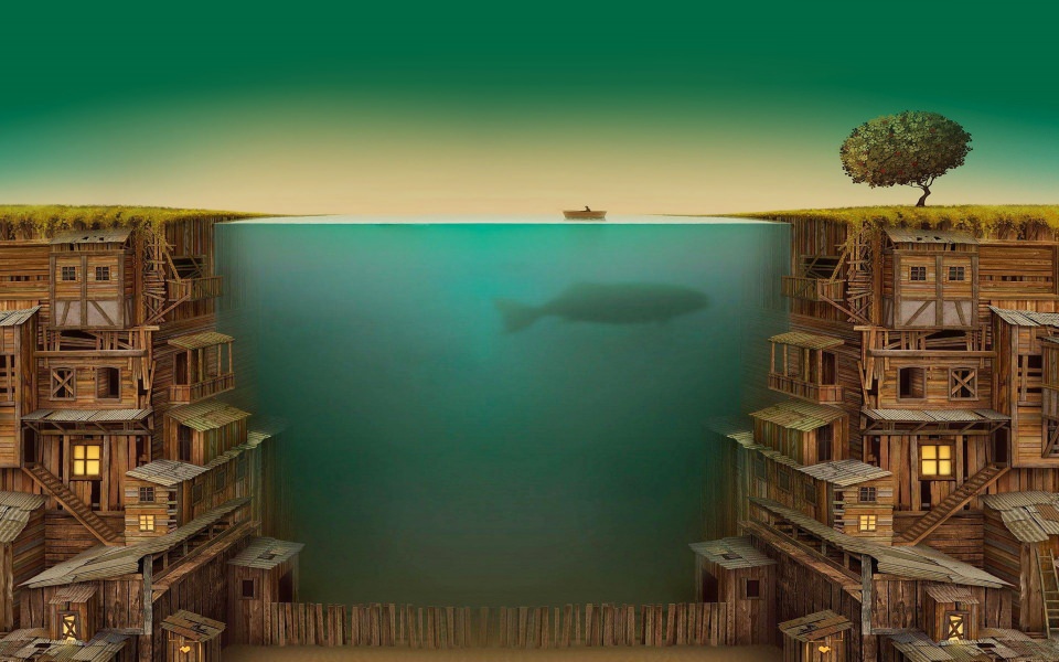 Download Artistic Fish Under Water Between City wallpaper
