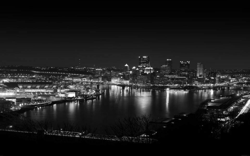 Download Black and White City Lights at Night wallpaper