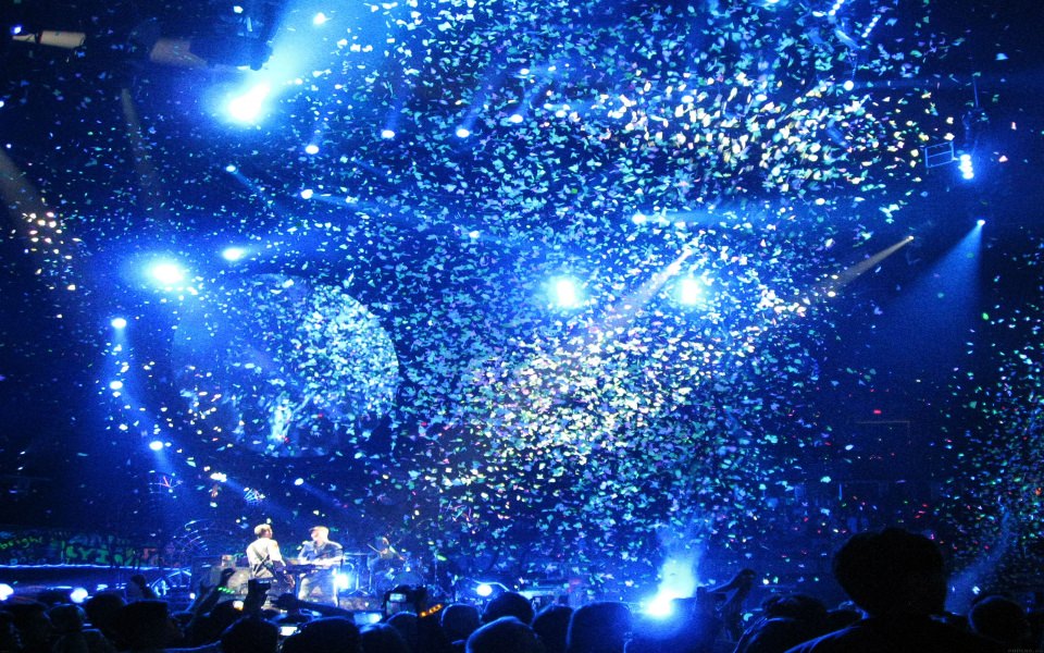 Download Blue Light Confetti Coldplay Concert wallpaper