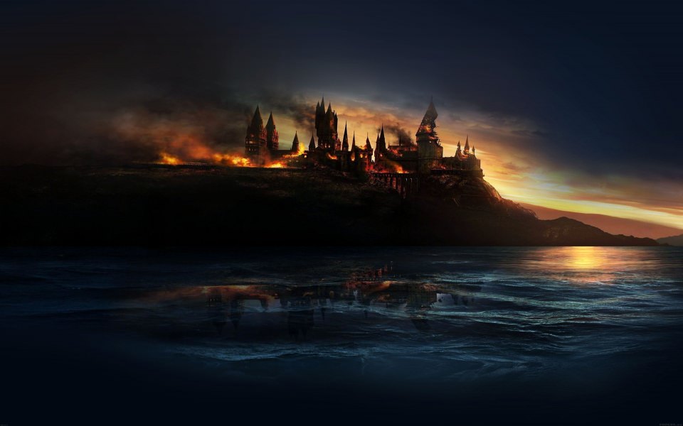 Download Castle On Fire Sea Reflection wallpaper