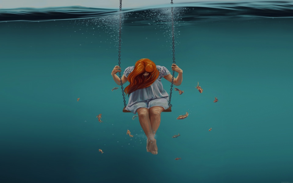 Download Girl On Swing In Sea wallpaper