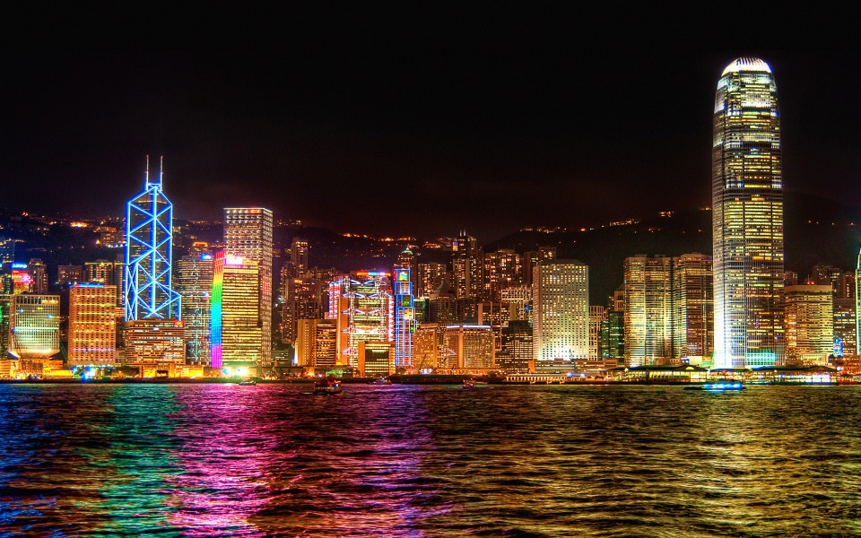Download Hong Kong Lights At Night wallpaper
