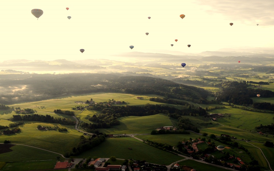 Download Hot Air Balloons Over Fields wallpaper
