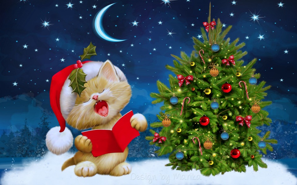 Download Kitten Singing Christmas Carols wallpaper