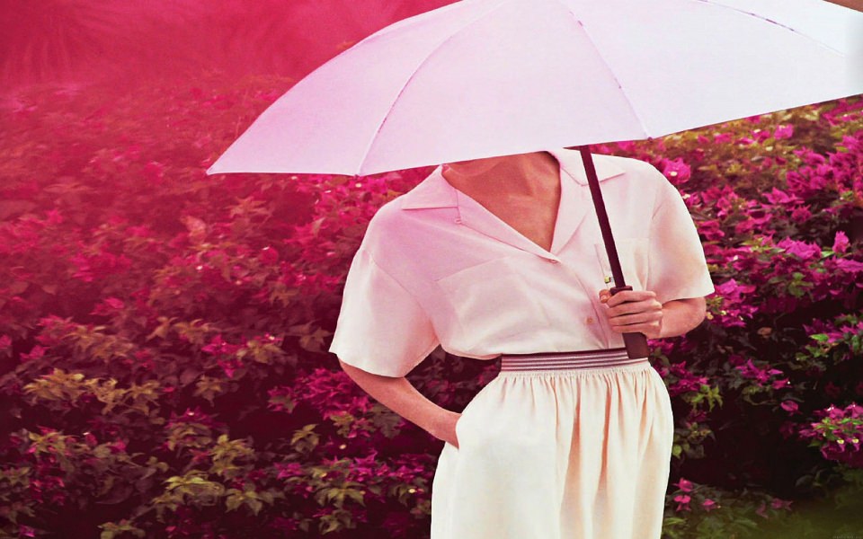 Download Lady Under White Umbrella wallpaper