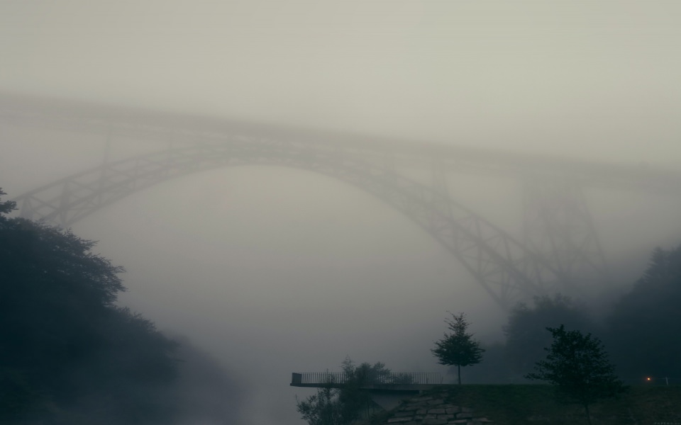 Download Misty Bridge And Trees wallpaper