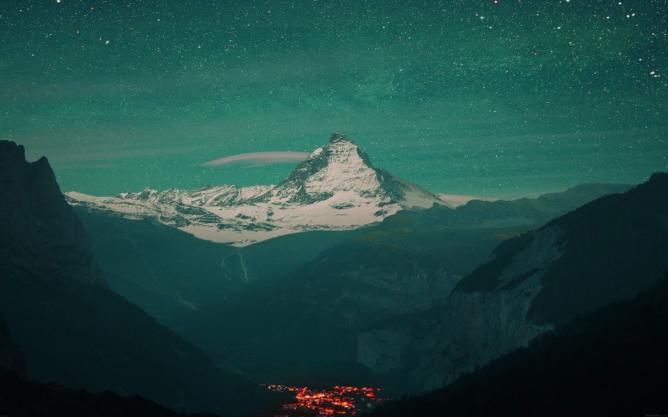 Download Mountain On Green Night wallpaper
