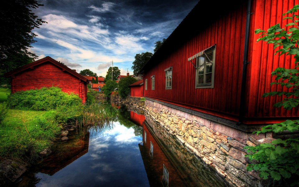 Download Red Village In Sweden wallpaper