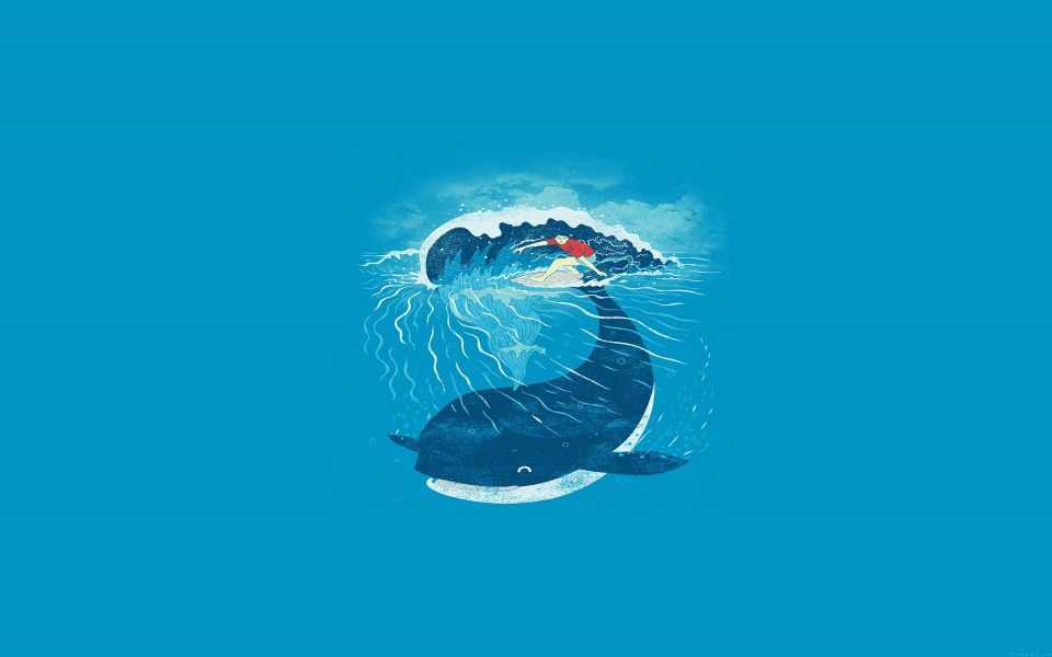 Download Whale Surfing Illustration wallpaper