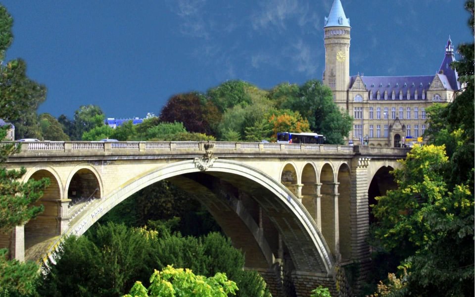 Download Bridges Beautiful Arched Bridge Luxembourg Church wallpaper