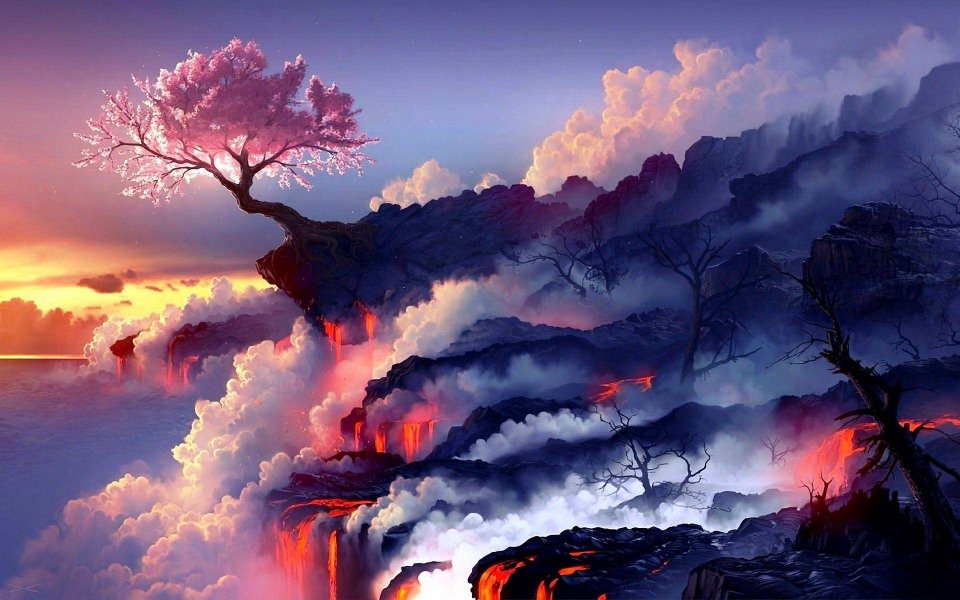 Download Cherry blossoms and lava wallpapers wallpaper