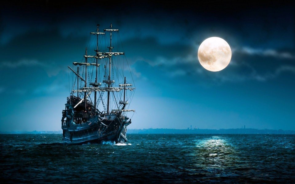 Download Full Moon Night Ship wallpaper