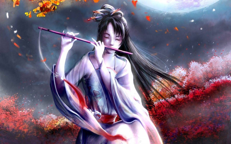 Download Girl Playing The Flute wallpaper