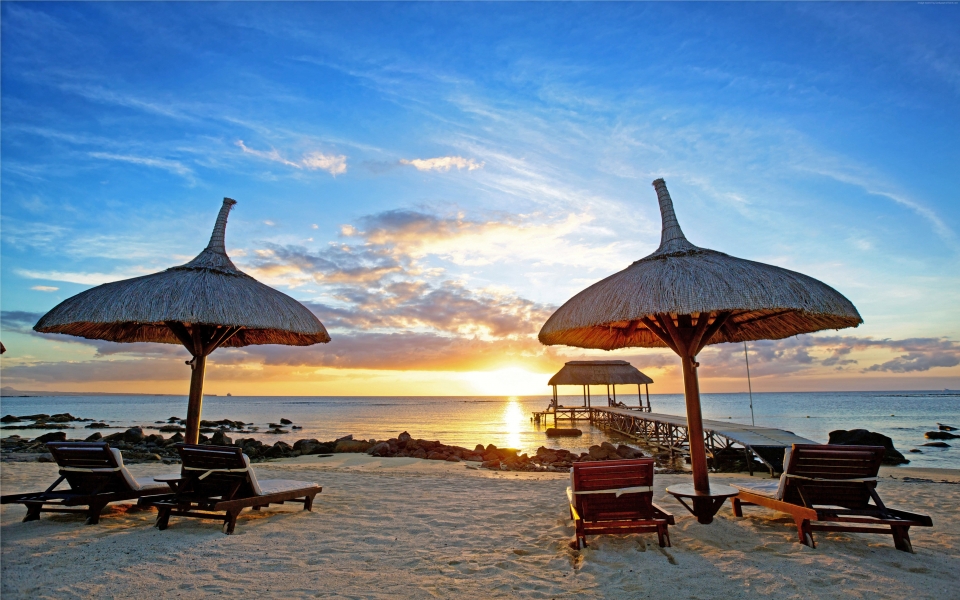 Download Mauritius sunset Indian ocean beach sand travel wallpaper