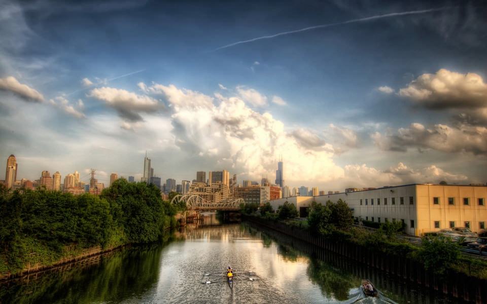 Download River Rowing Chicago River City Bridge Illinois Full Hd Wallpapers wallpaper