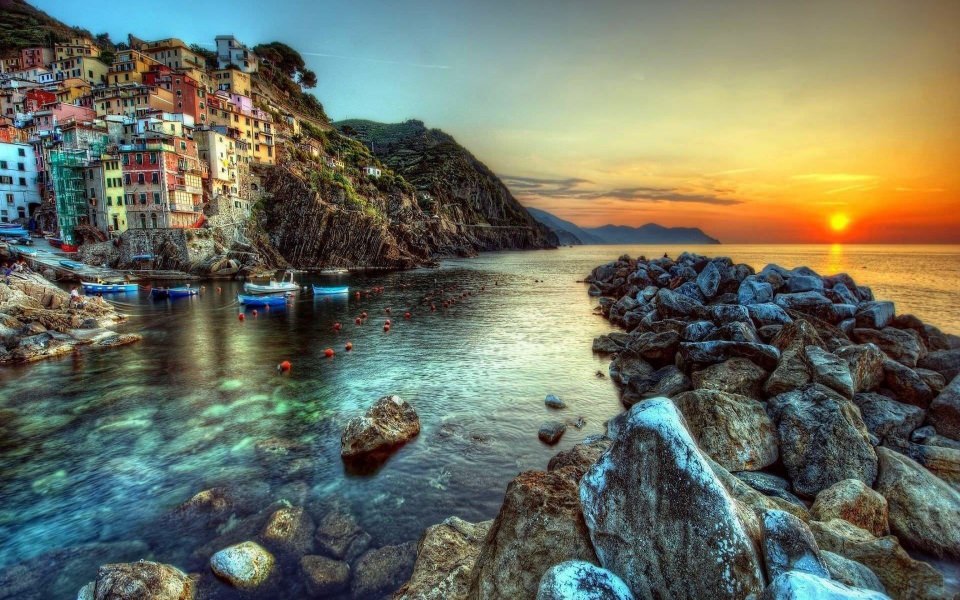 Download Sunset Amalfi Coast Houses wallpaper