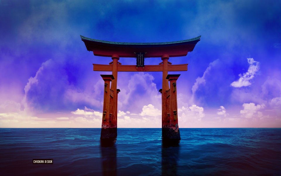 Download Torii Gate in the Japanese Sea HD Wallpapers wallpaper