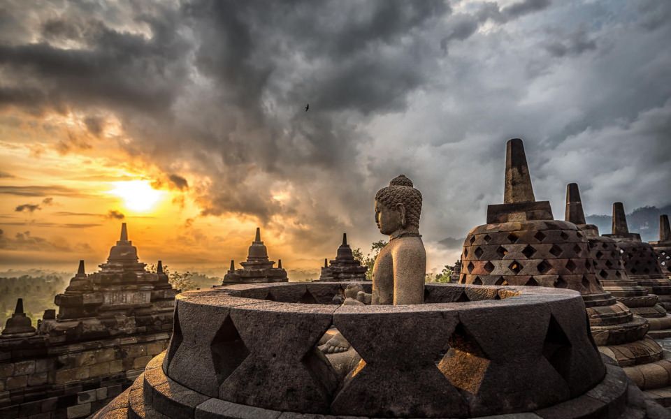 Download Borobudur sunset Java wallpaper