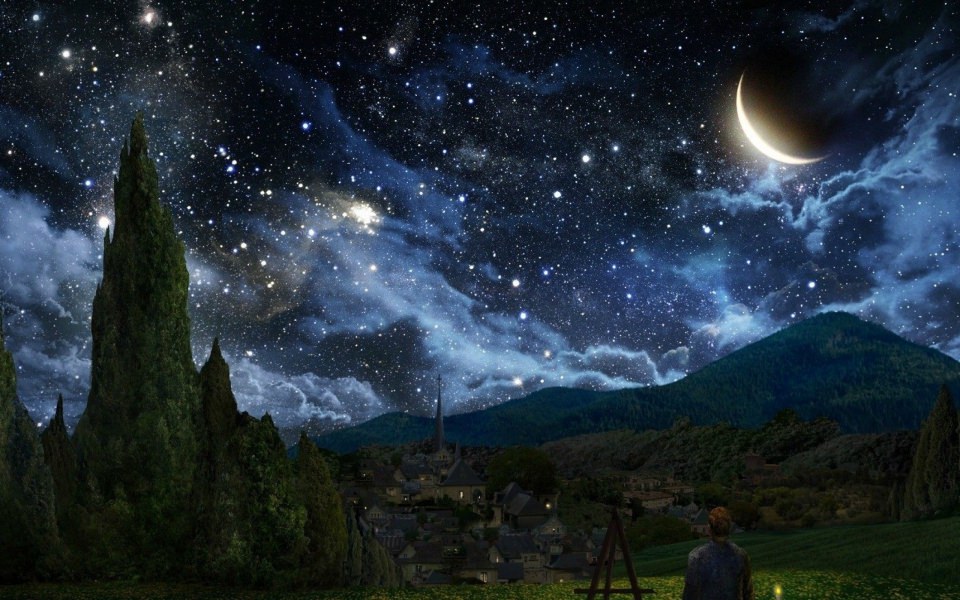 Download Stars and Moon 4K 2020 wallpaper