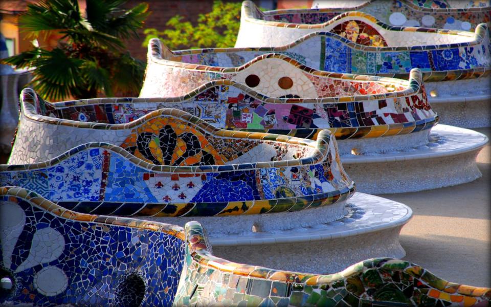 Gaudi Park Guell Mosaic Wallpaper by Allison Terkelsen | Society6