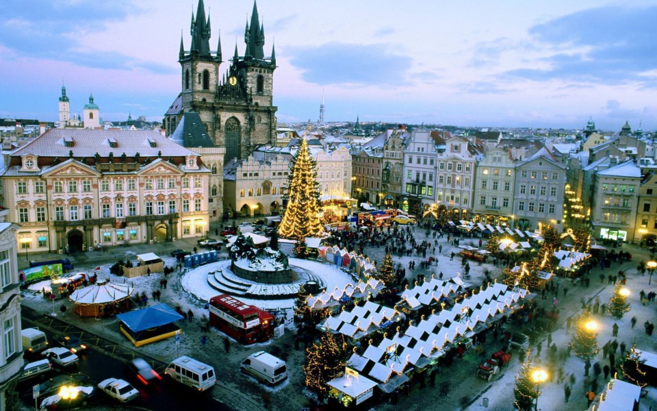 Download Christmas Market Old Town Square Prague Czech 4K HD wallpaper