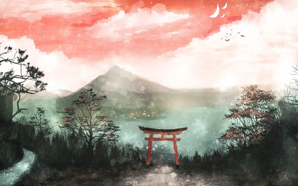 Download Torii Gate Painting Art Ultra HD 4K iPhone PC Free Download wallpaper