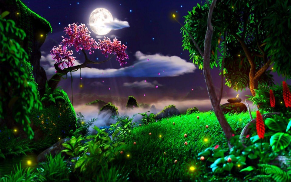 Download Night Garden Moon wallpaper