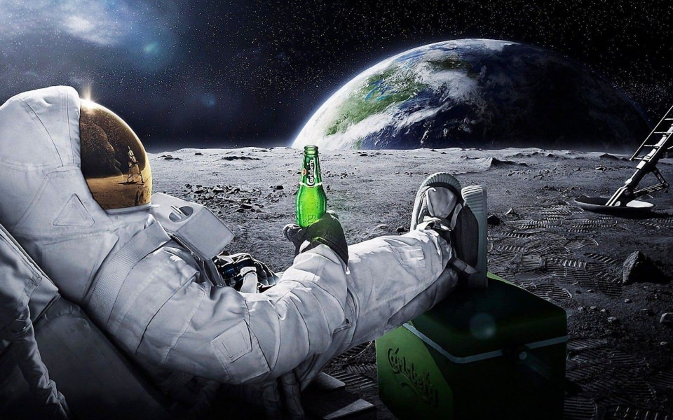 Download Man on Moon with A Drink wallpaper