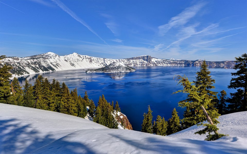 Download Crater Lake in Winter Apple iPad Apple Watch Wallpapers 1920x1080 for Mobiles wallpaper