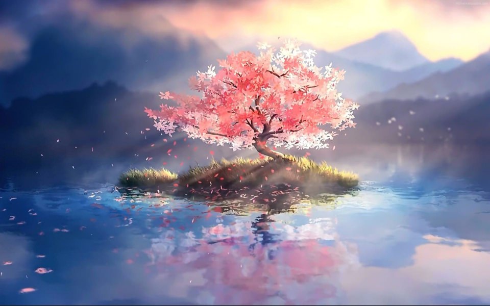 Download 3d japanese Sakura tree background phone, desktop wallpapers wallpaper
