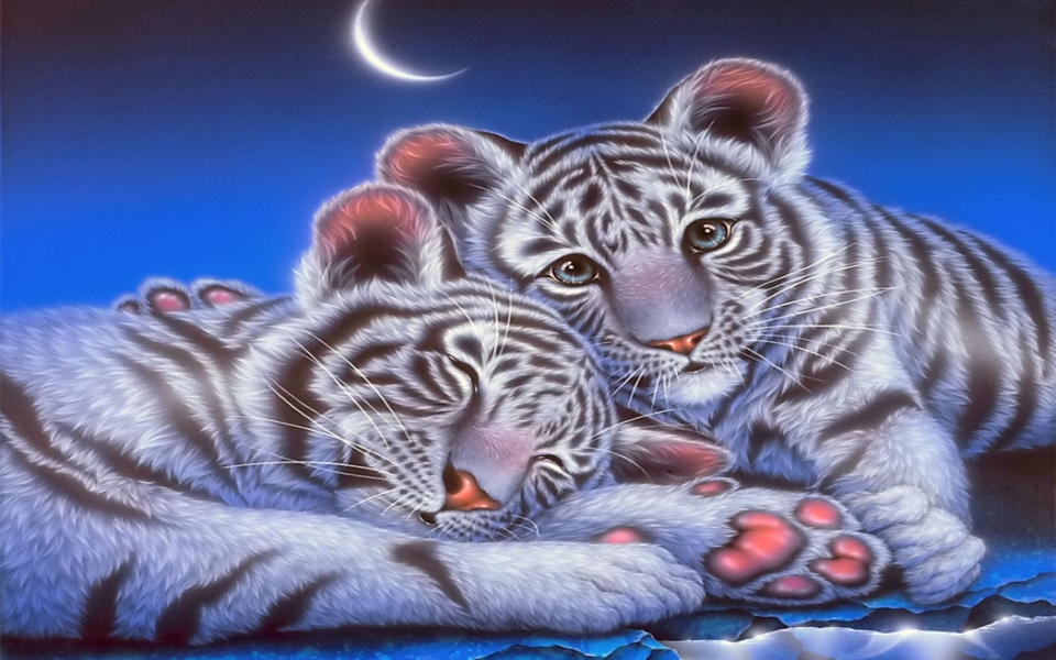 Download Tiger Cheetah Cubs 8K Wallpaper wallpaper
