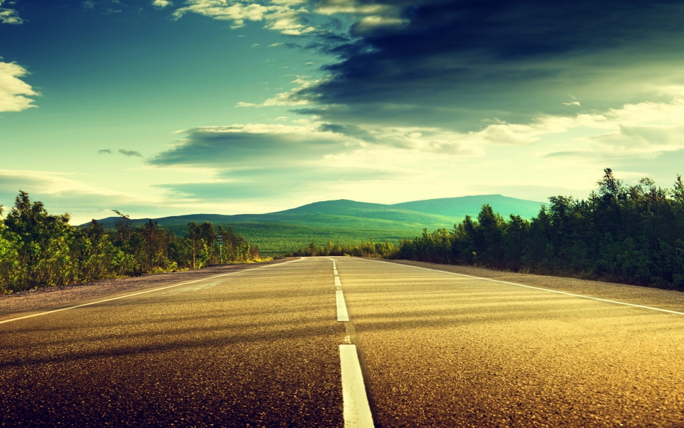 Download The Majestic Intersection of Road, Clouds, and Landscape wallpaper
