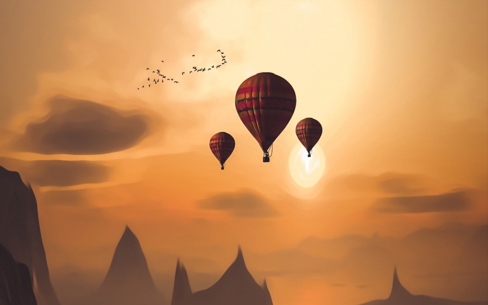 Download Air Balloon Landscape Breathtaking Digital Art HD Wallpaper wallpaper