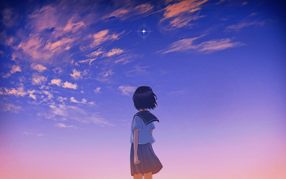 Download Anime School Girl Sunset Scenic HD Wallpaper wallpaper