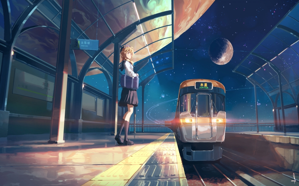 Download Anime School Girl Train Station HD Wallpaper for laptop wallpaper