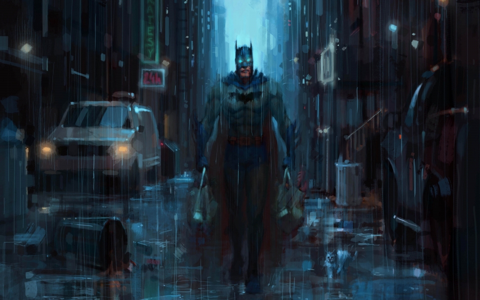 Download Batman and the Cat Superhero Artwork HD Wallpaper wallpaper