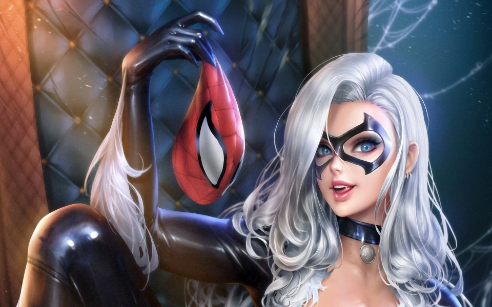 Download Black Cat and Spiderman Epic Superhero Artwork in HD Wallpaper wallpaper