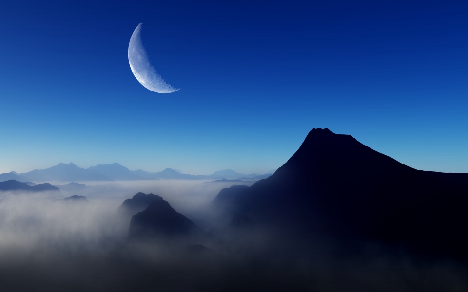 Download Blue Morning Moon Nature Free Ultra HD Pictures and Wallpaper wallpaper
