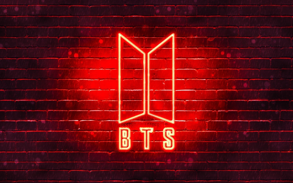 Download BTS Red Logo on a Brick Wall 4k Wallpaper For Laptop 1920x1080 Aesthetic wallpaper