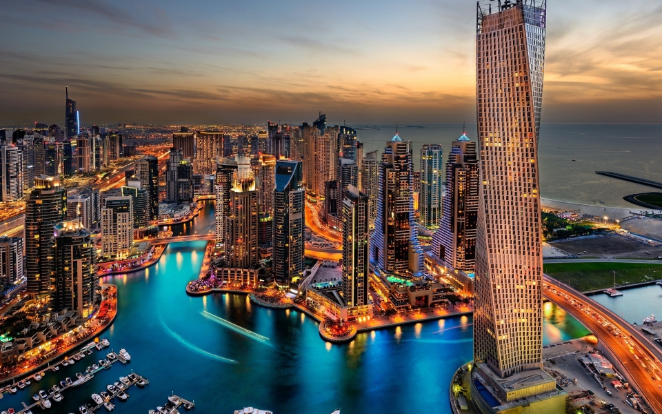 Download Dubai Skyscrapers at Sunset HD Wallpapers for Mobile wallpaper
