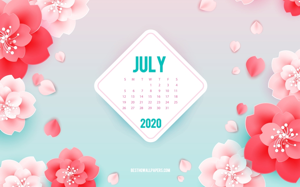 Download Floral Flair 2020 July Calendar HD Desktop Wallpapers 1080p wallpaper