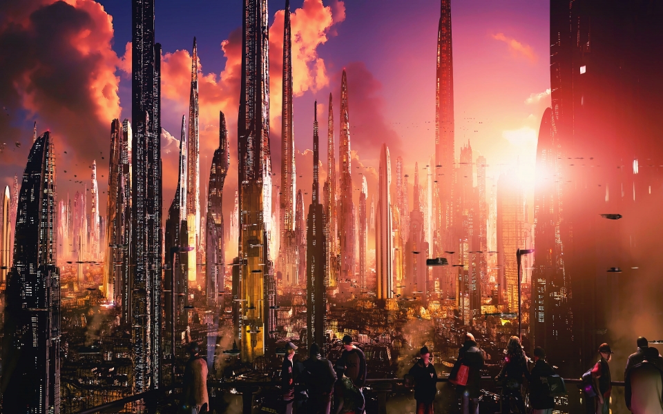 Download Futuristic City Tall Buildings Concept Art HD Wallpaper wallpaper