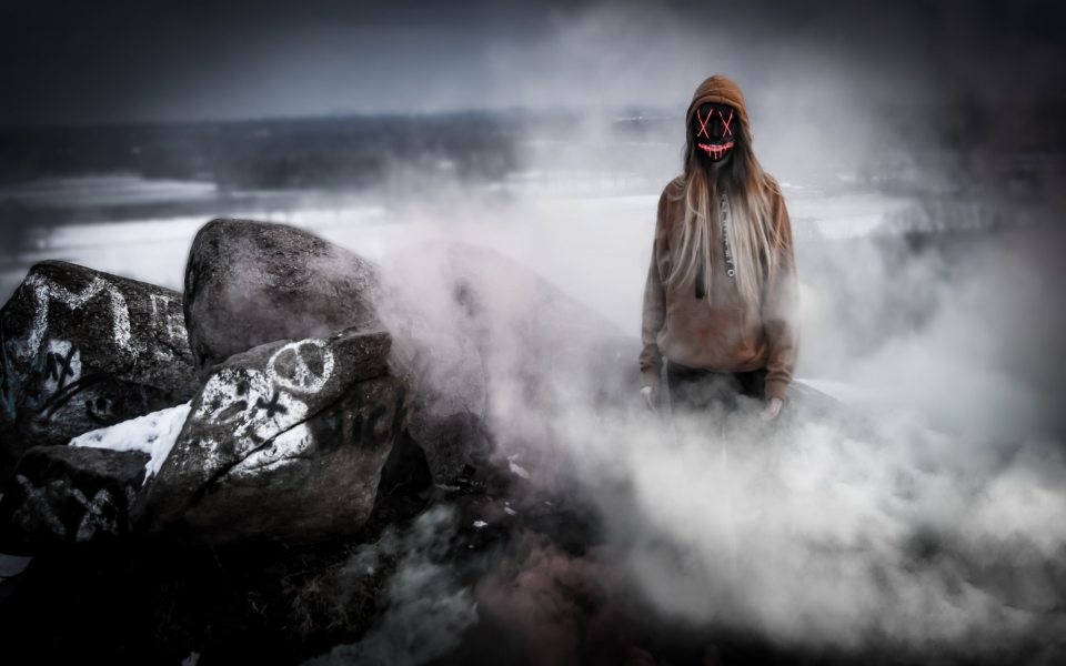 Download Horror Girl Mask Smoke Dark and Mysterious HD Wallpaper wallpaper