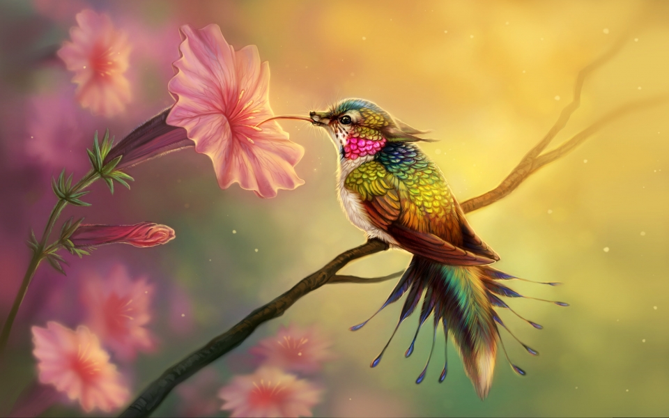 Download Hummingbird Fantasy Abstract Fractal HD Wallpaper wallpaper