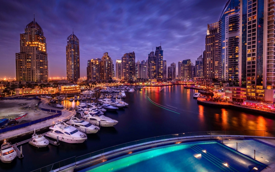 Download Magical Nightscape of Dubai Marina Yachts and Skyscrapers HD wallpaper wallpaper
