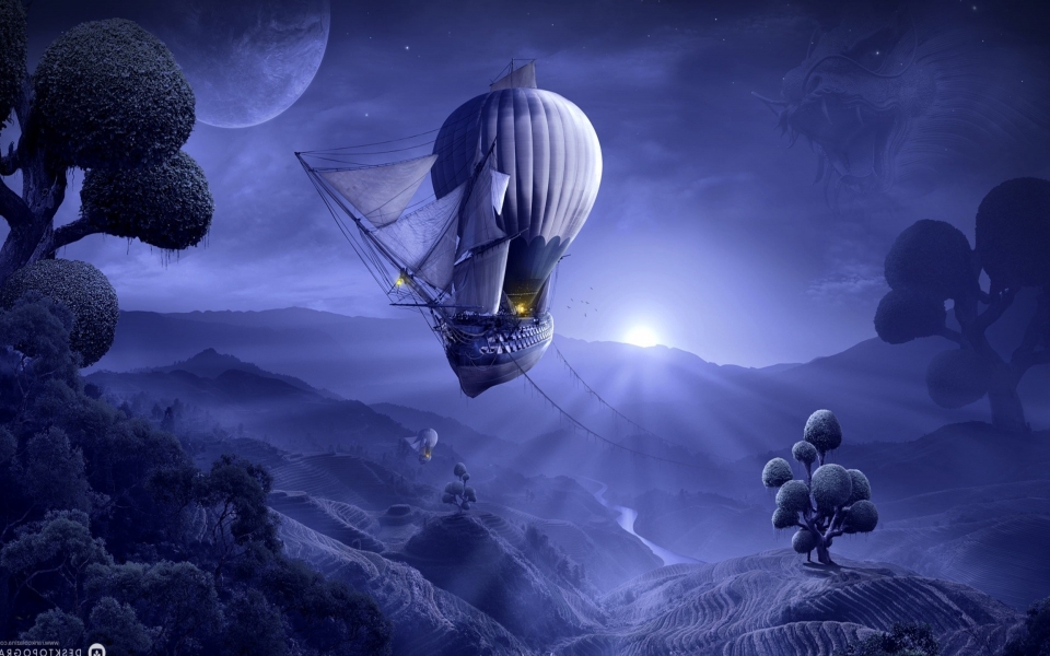Download Moonlight Cruise Creative Graphics HD Wallpaper wallpaper