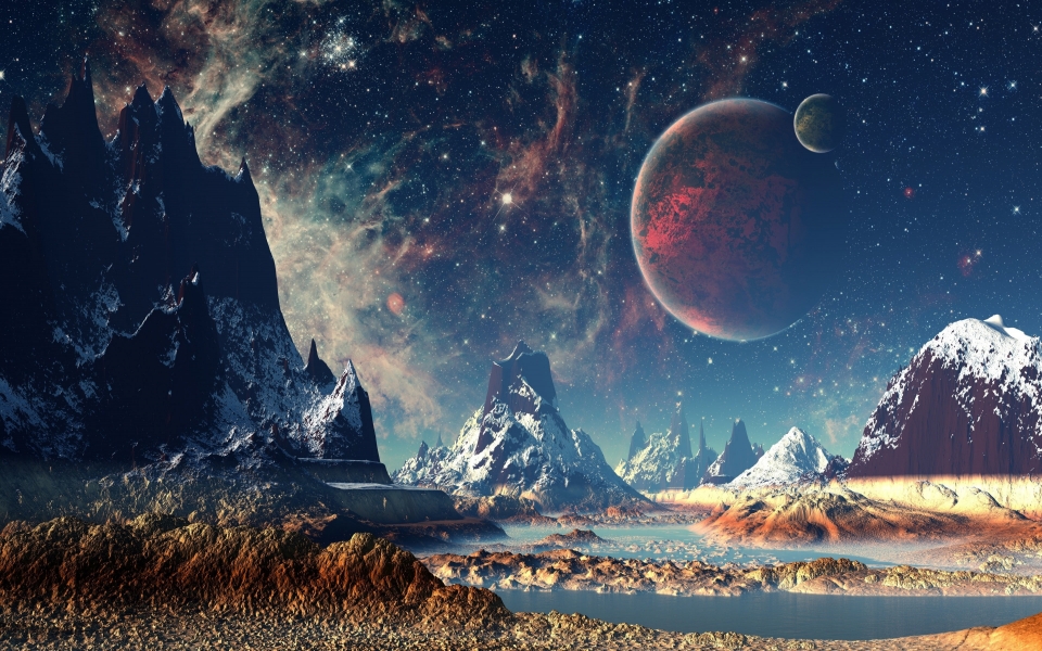 Download Mountains Stars Space and Planets in Digital Art HD Wallpaper wallpaper