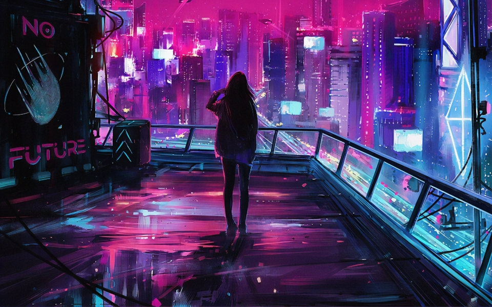 Download Neon City Girl HD Sci-Fi Wallpaper for macbook wallpaper