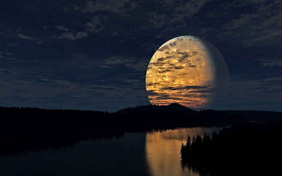 Download Night Sky Moon River Reflection 4k Wallpaper For Laptop 1920x1080 Aesthetic wallpaper