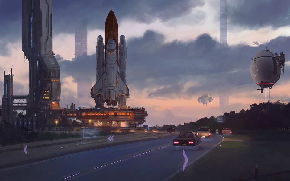 Download Rocket in Sci-Fi Universe HD Wallpaper for Macbook wallpaper